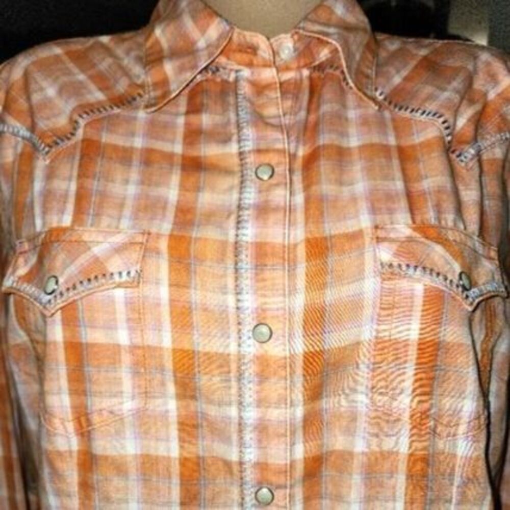 Wrangler Orange Plaid Snap Front Women's Western Shirt Size L‎ - Picture 4 of 10